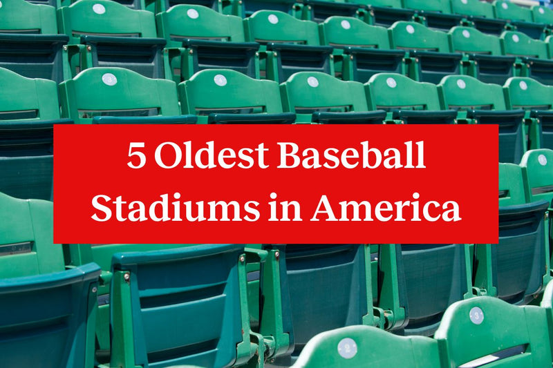 Green folding seats in a baseball stadium and a red rectangle with the words