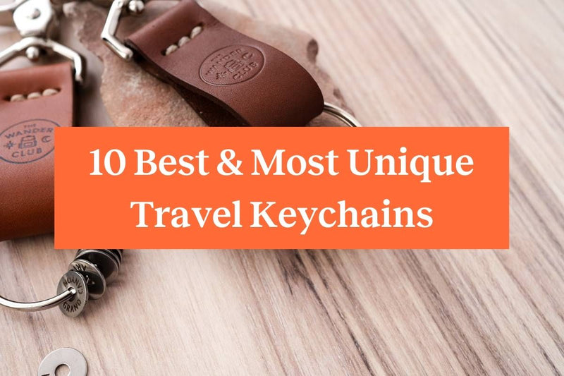 Two brown Wanderchains with Travel Tokens against a wood background and an orange rectangle with white letters saying 