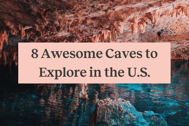 An underwater lake in one of the U.S.' caves to explore, with a pink rectangle and the words 