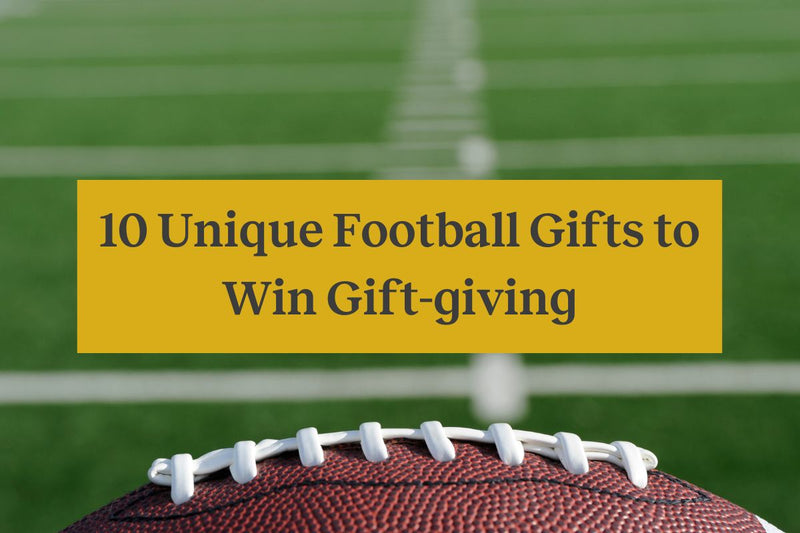 A football on a field with a yellow rectangle and the words 